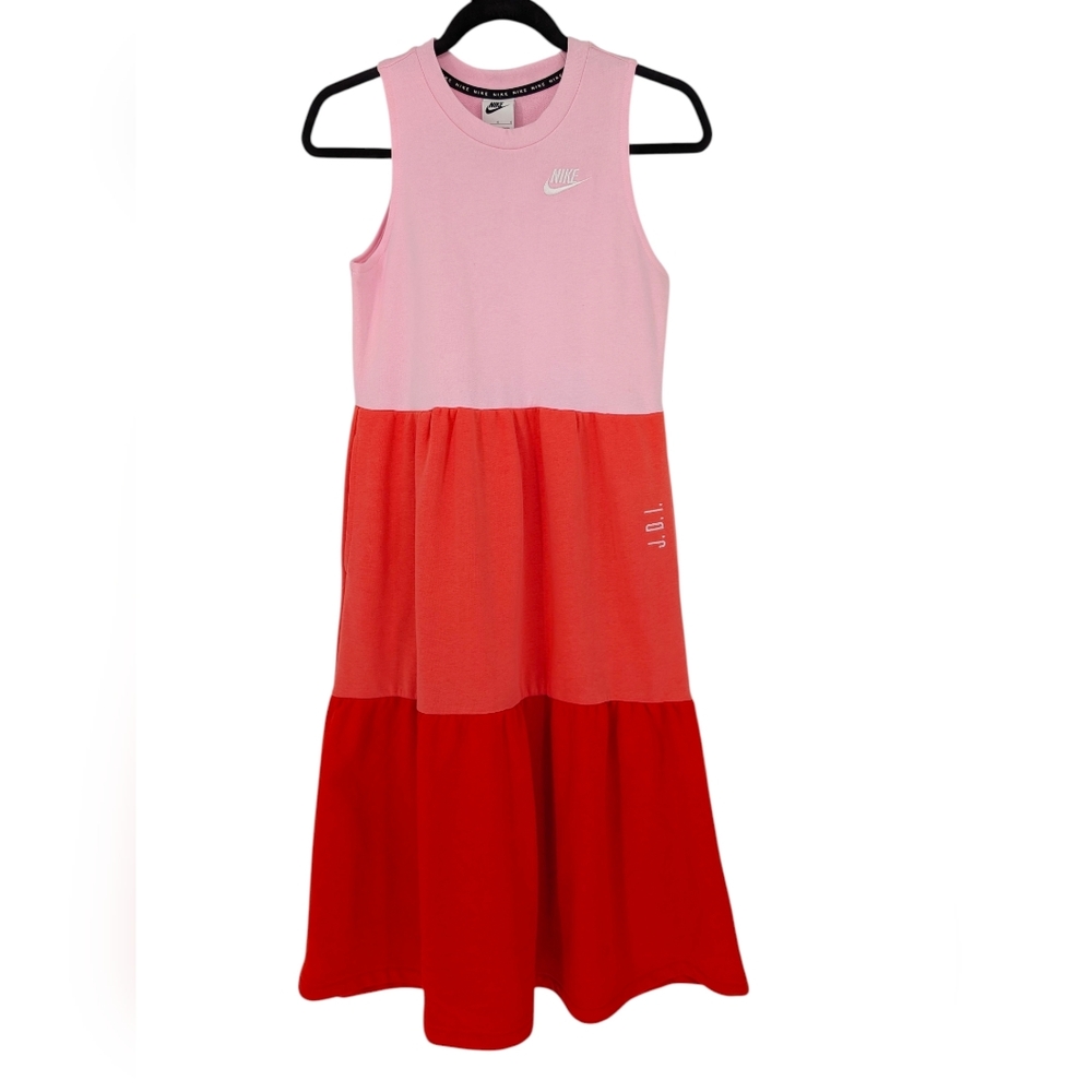 Nike Girls JDI Tiered Color Block Dress | Size L (Girls) | Pink Coral Red Summer